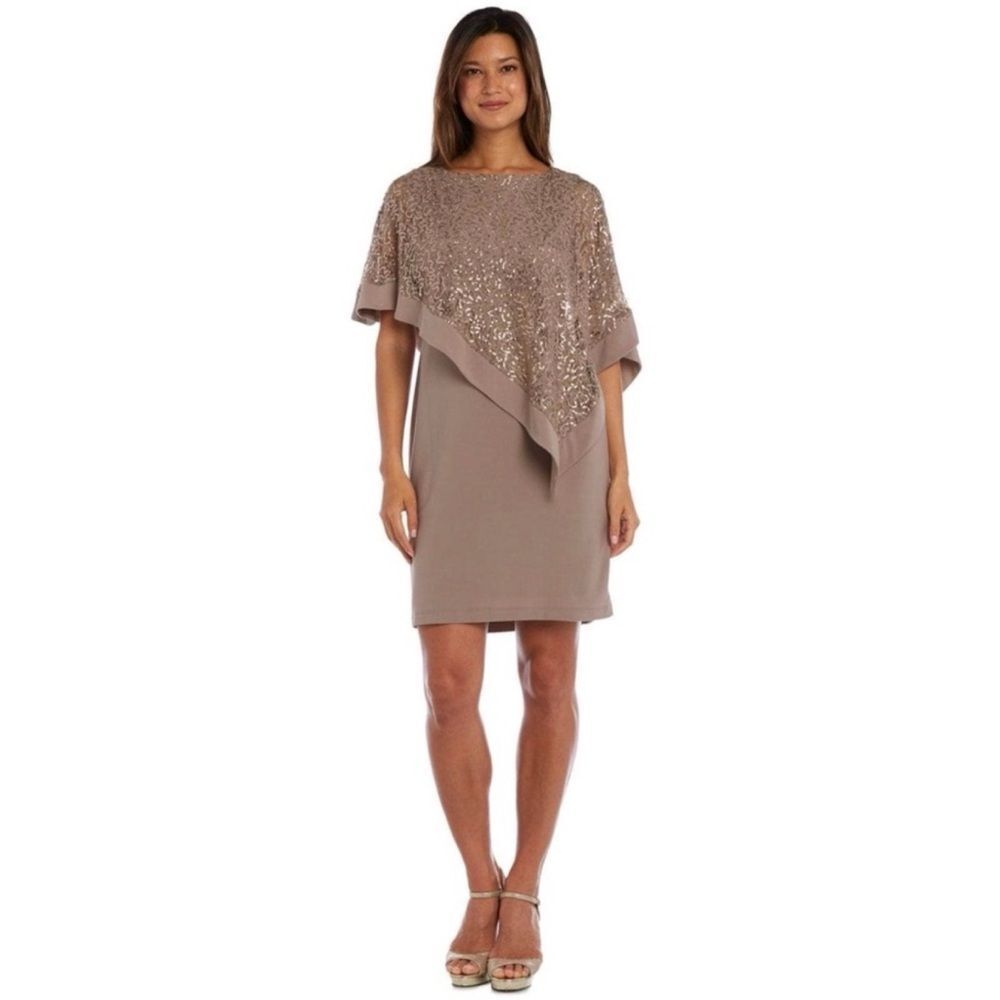R&M Richard’s Asymmetrical Sequin Patterned Poncho Sheath Dress